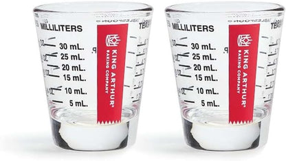 Baking Company Mini Measure Multi-Purpose Shot Glass, Heavyweight Glass, Black, Set Of 2, For Liquid And Dry Ingredients And Precise Recipe Prep