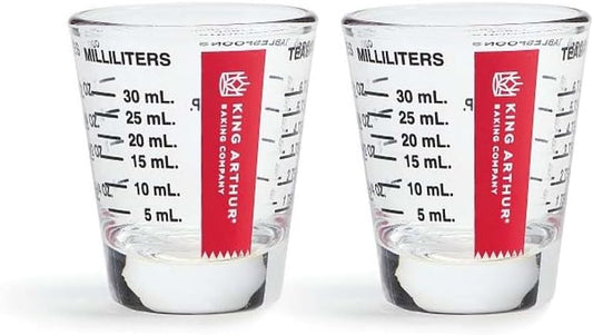 Baking Company Mini Measure Multi-Purpose Shot Glass, Heavyweight Glass, Black, Set Of 2, For Liquid And Dry Ingredients And Precise Recipe Prep
