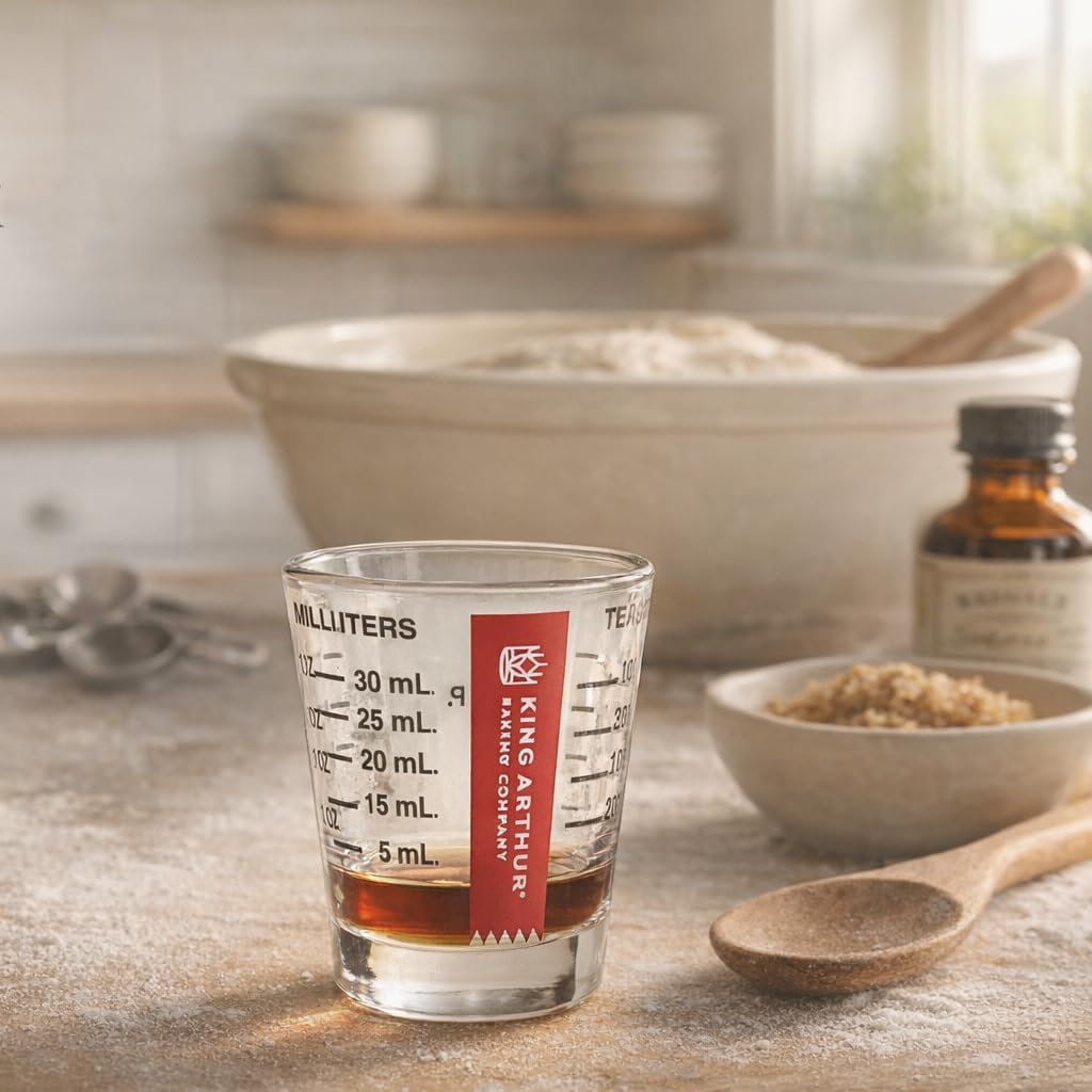 Baking Company Mini Measure Multi-Purpose Shot Glass, Heavyweight Glass, Black, Set Of 2, For Liquid And Dry Ingredients And Precise Recipe Prep