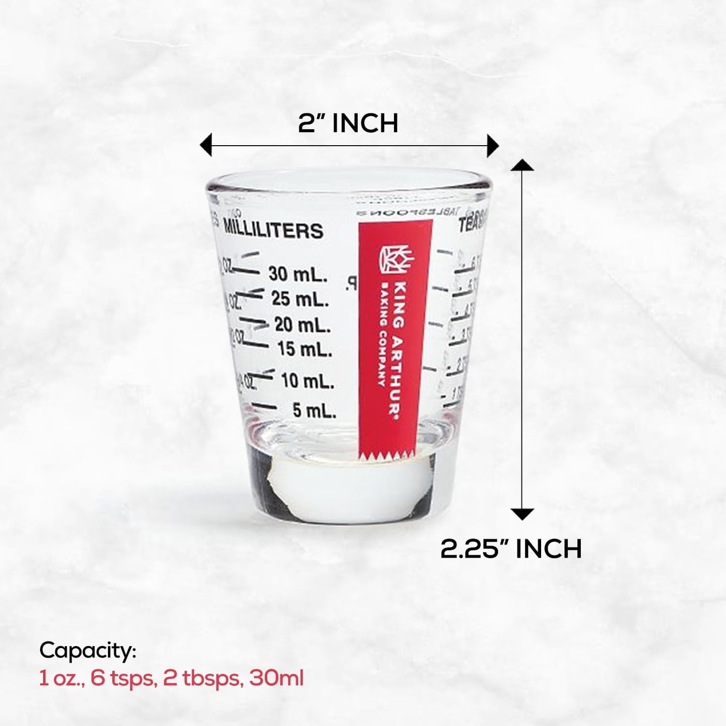 Baking Company Mini Measure Multi-Purpose Shot Glass, Heavyweight Glass, Black, Set Of 2, For Liquid And Dry Ingredients And Precise Recipe Prep