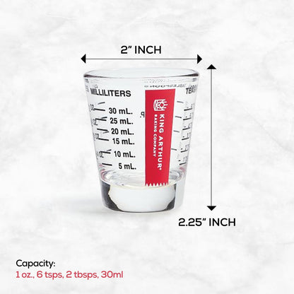 Baking Company Mini Measure Multi-Purpose Shot Glass, Heavyweight Glass, Black, Set Of 2, For Liquid And Dry Ingredients And Precise Recipe Prep