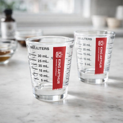Baking Company Mini Measure Multi-Purpose Shot Glass, Heavyweight Glass, Black, Set Of 2, For Liquid And Dry Ingredients And Precise Recipe Prep