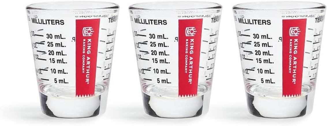 Baking Company Mini Measure Multi-Purpose Shot Glass, Heavyweight Glass, Black, Set Of 2, For Liquid And Dry Ingredients And Precise Recipe Prep