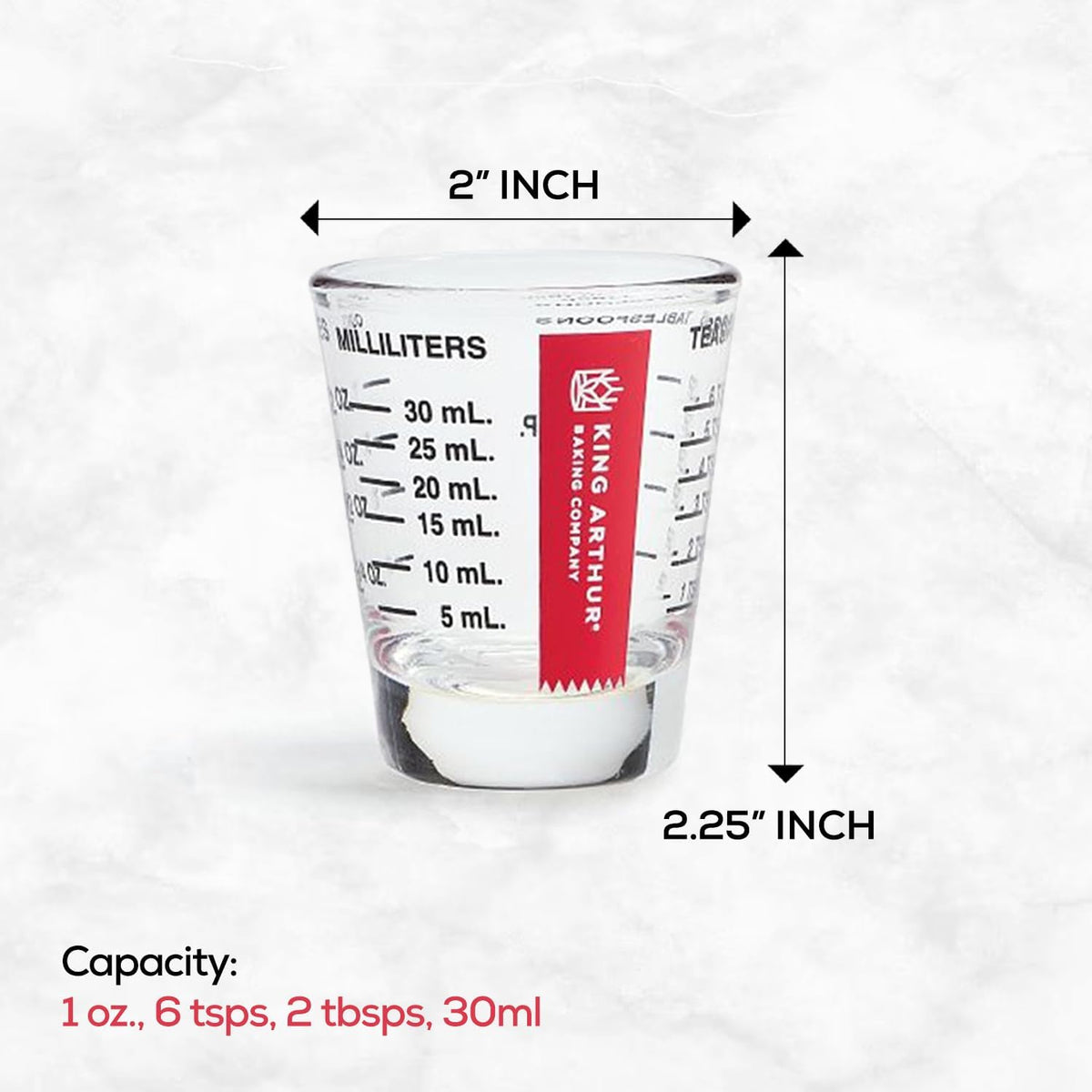 Baking Company Mini Measure Multi-Purpose Shot Glass, Heavyweight Glass, Black, Set Of 2, For Liquid And Dry Ingredients And Precise Recipe Prep