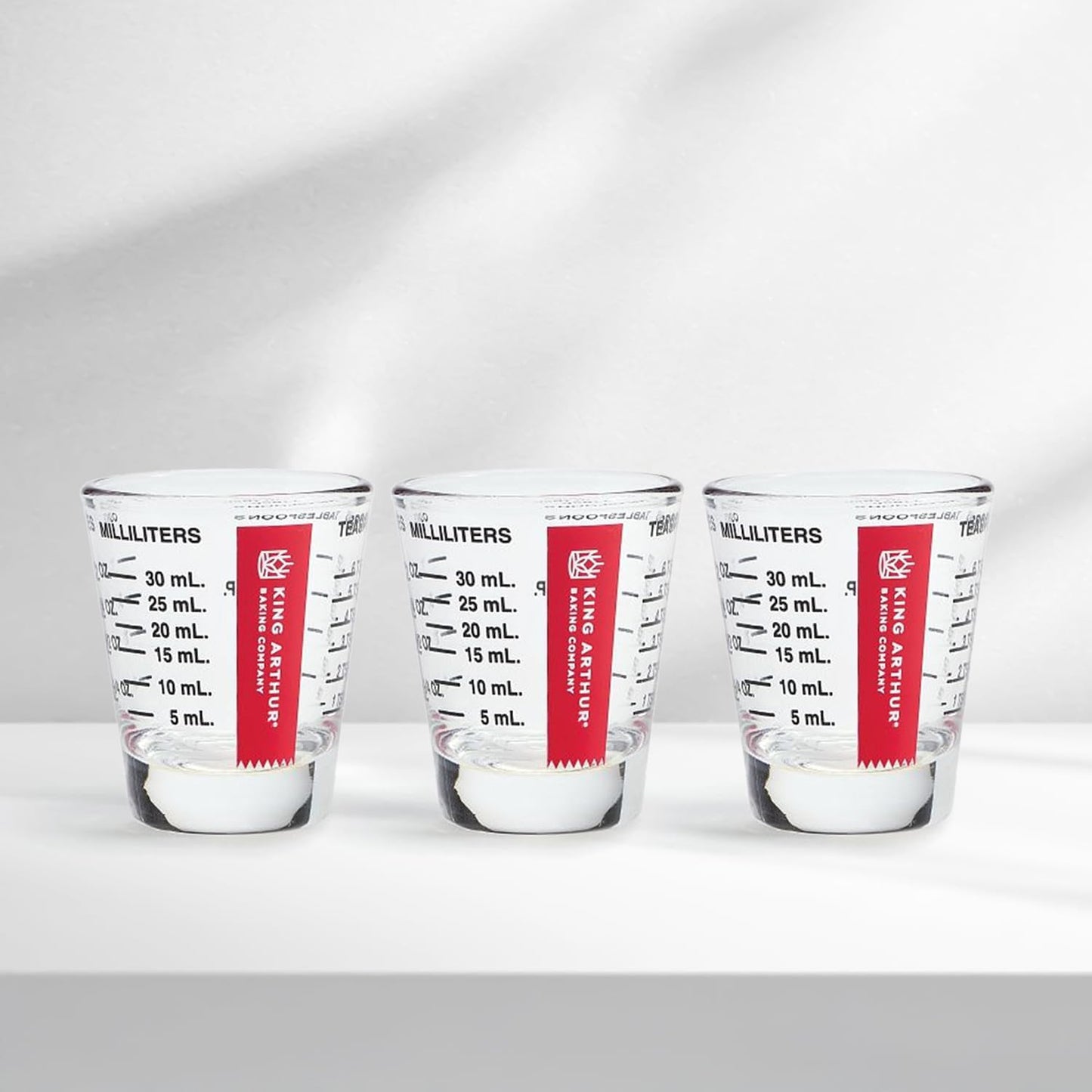 Baking Company Mini Measure Multi-Purpose Shot Glass, Heavyweight Glass, Black, Set Of 2, For Liquid And Dry Ingredients And Precise Recipe Prep