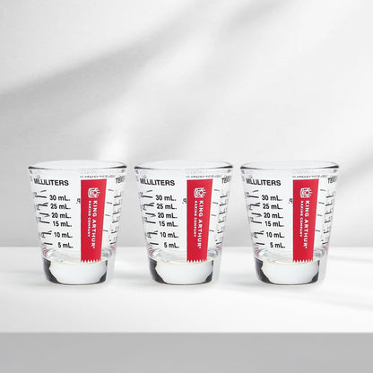 Baking Company Mini Measure Multi-Purpose Shot Glass, Heavyweight Glass, Black, Set Of 2, For Liquid And Dry Ingredients And Precise Recipe Prep