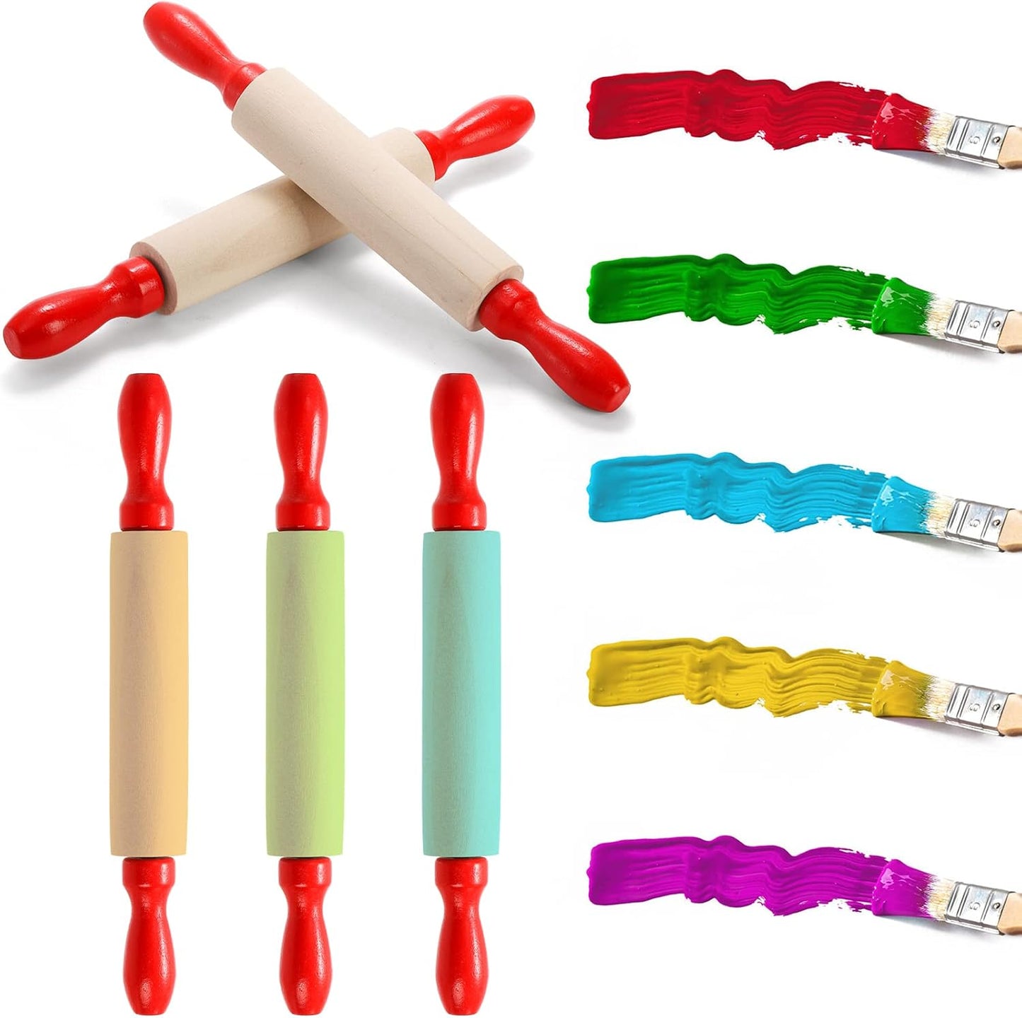 Set of 12 Mini Rolling Pin, 8 Inch Wood Dough Roller for Baking with Red Handle, Small Clay Rolling Pin for Craft Fondant Pastry Pizza Crafting and Imaginative Play