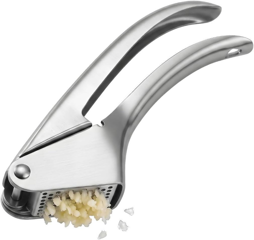 Garlic Press Stainless Steel – Heavy Duty No-Peel Garlic Crusher & Mincer, High Capacity Chamber, Rust-Free 304 Steel, Easy Clean & Dishwasher Safe Clove Crusher & Hand Mincer