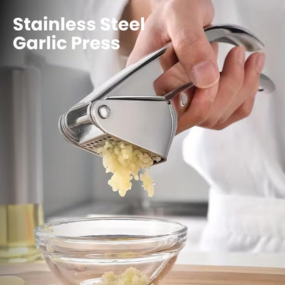 Garlic Press Stainless Steel – Heavy Duty No-Peel Garlic Crusher & Mincer, High Capacity Chamber, Rust-Free 304 Steel, Easy Clean & Dishwasher Safe Clove Crusher & Hand Mincer