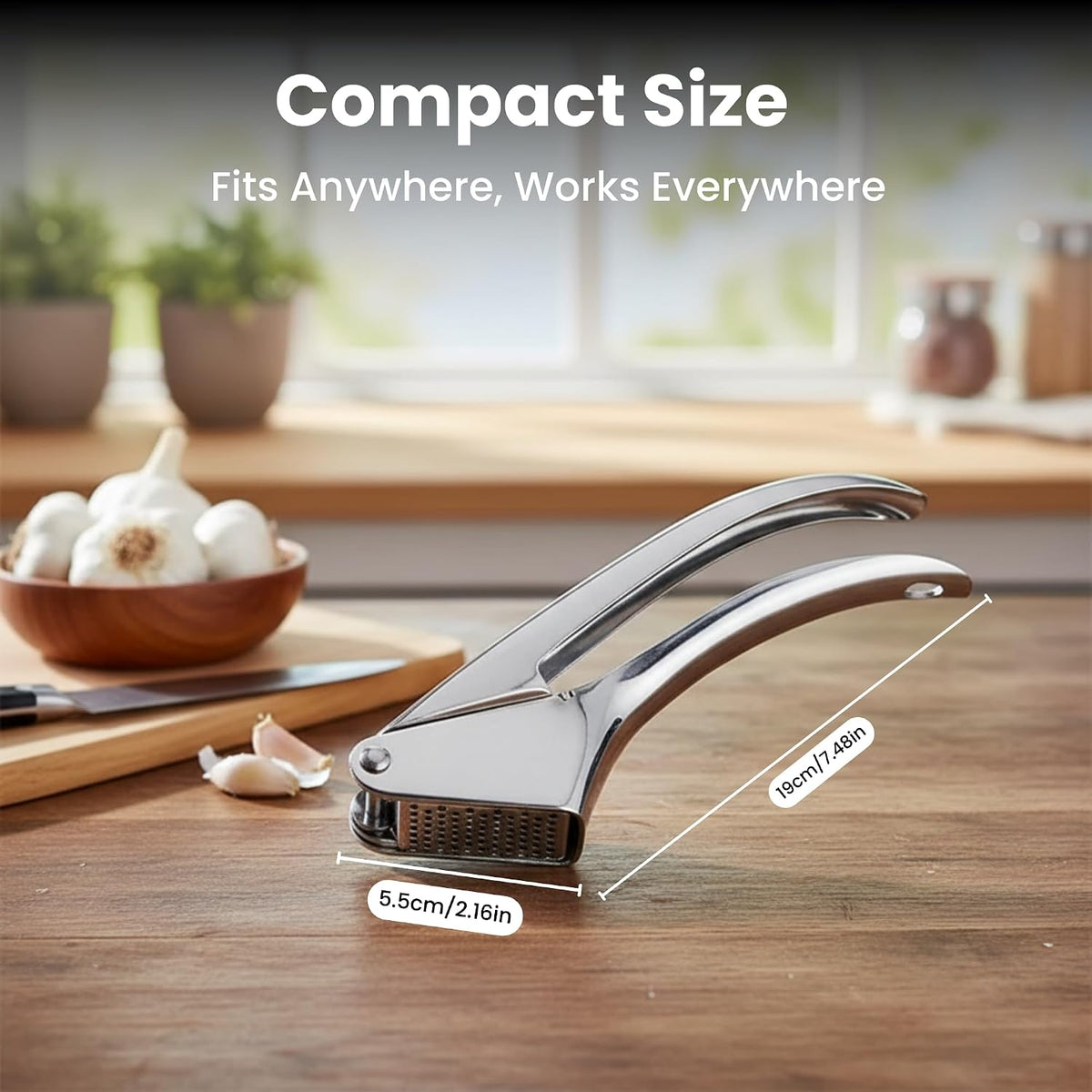 Garlic Press Stainless Steel – Heavy Duty No-Peel Garlic Crusher & Mincer, High Capacity Chamber, Rust-Free 304 Steel, Easy Clean & Dishwasher Safe Clove Crusher & Hand Mincer