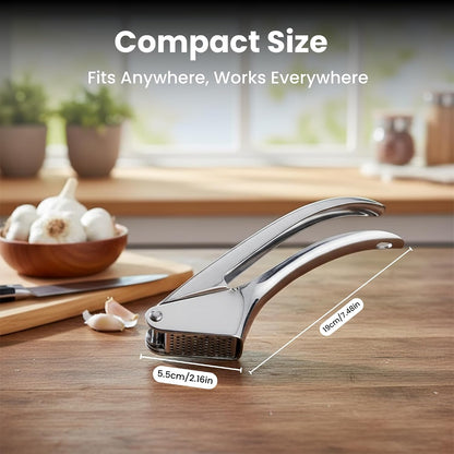 Garlic Press Stainless Steel – Heavy Duty No-Peel Garlic Crusher & Mincer, High Capacity Chamber, Rust-Free 304 Steel, Easy Clean & Dishwasher Safe Clove Crusher & Hand Mincer