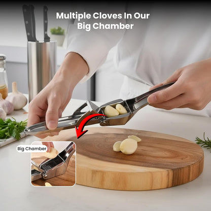 Garlic Press Stainless Steel – Heavy Duty No-Peel Garlic Crusher & Mincer, High Capacity Chamber, Rust-Free 304 Steel, Easy Clean & Dishwasher Safe Clove Crusher & Hand Mincer