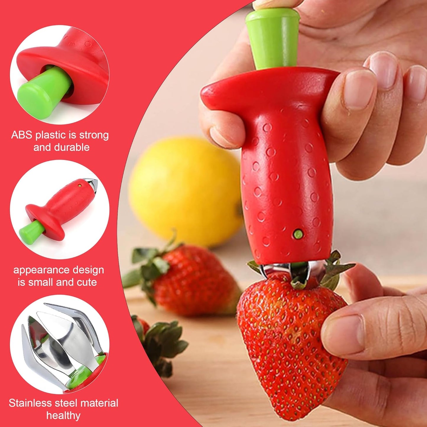 Red Strawberry Huller Remover Tool – Effortless Fruit Stem Removal, Ideal for Kitchen Prep