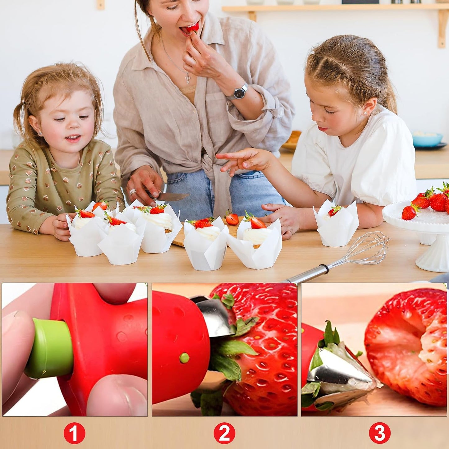 Red Strawberry Huller Remover Tool – Effortless Fruit Stem Removal, Ideal for Kitchen Prep
