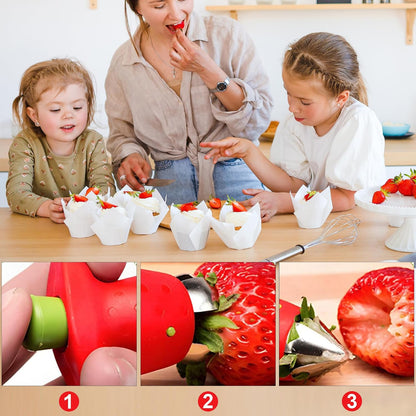 Red Strawberry Huller Remover Tool – Effortless Fruit Stem Removal, Ideal for Kitchen Prep