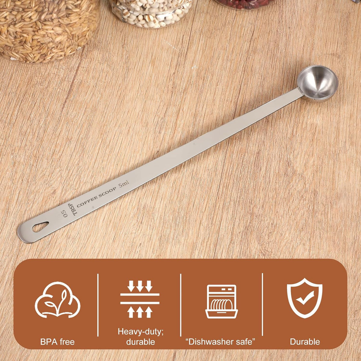 1Pcs 1/3 Tablespoon 5ml Long Handle Measuring Spoons 1 Teaspoon Scoop 5 Gram Scoop Creatine Spoon Long Handle Stainless Steel 1Tsp Scoops 1/3tbsp, Silver