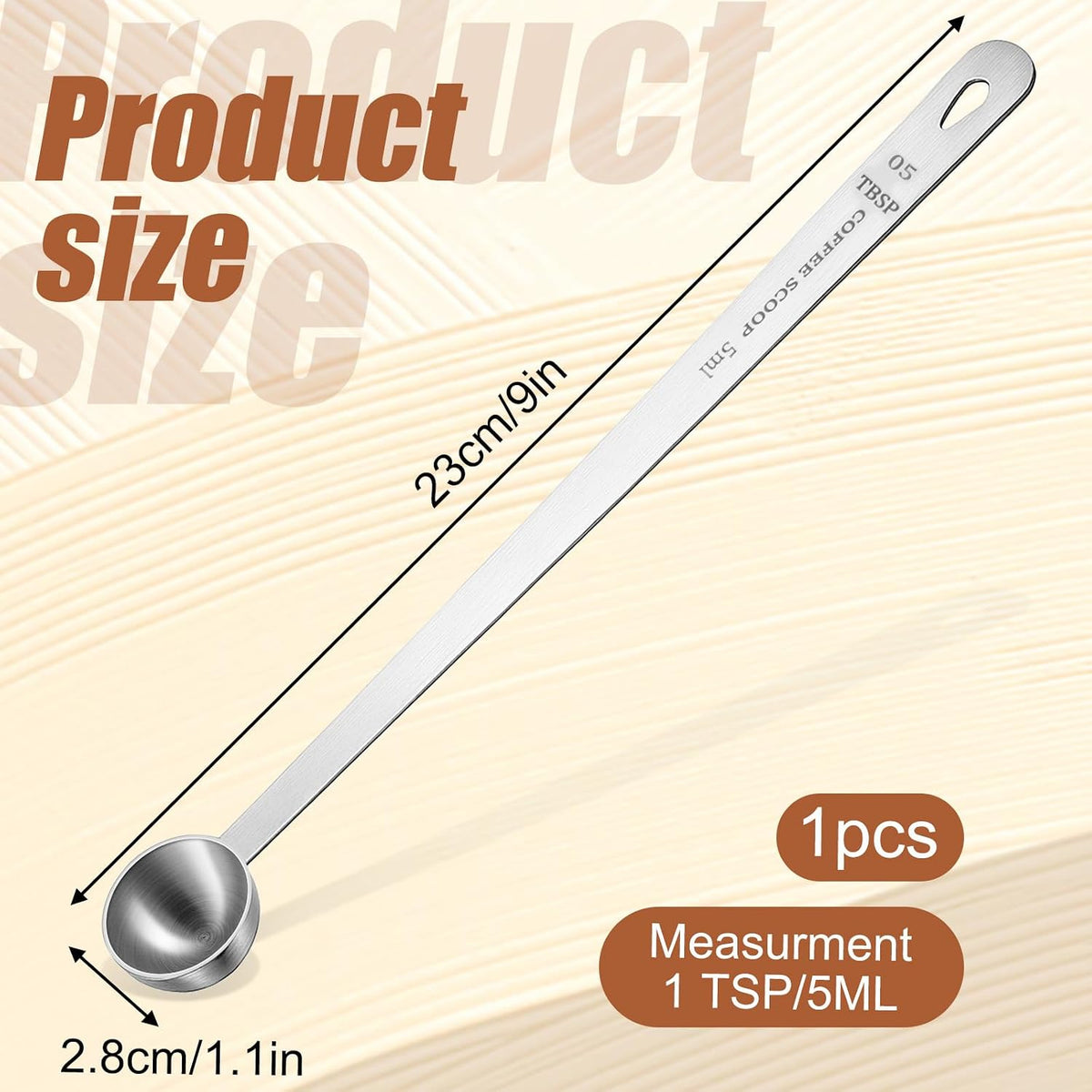 1Pcs 1/3 Tablespoon 5ml Long Handle Measuring Spoons 1 Teaspoon Scoop 5 Gram Scoop Creatine Spoon Long Handle Stainless Steel 1Tsp Scoops 1/3tbsp, Silver