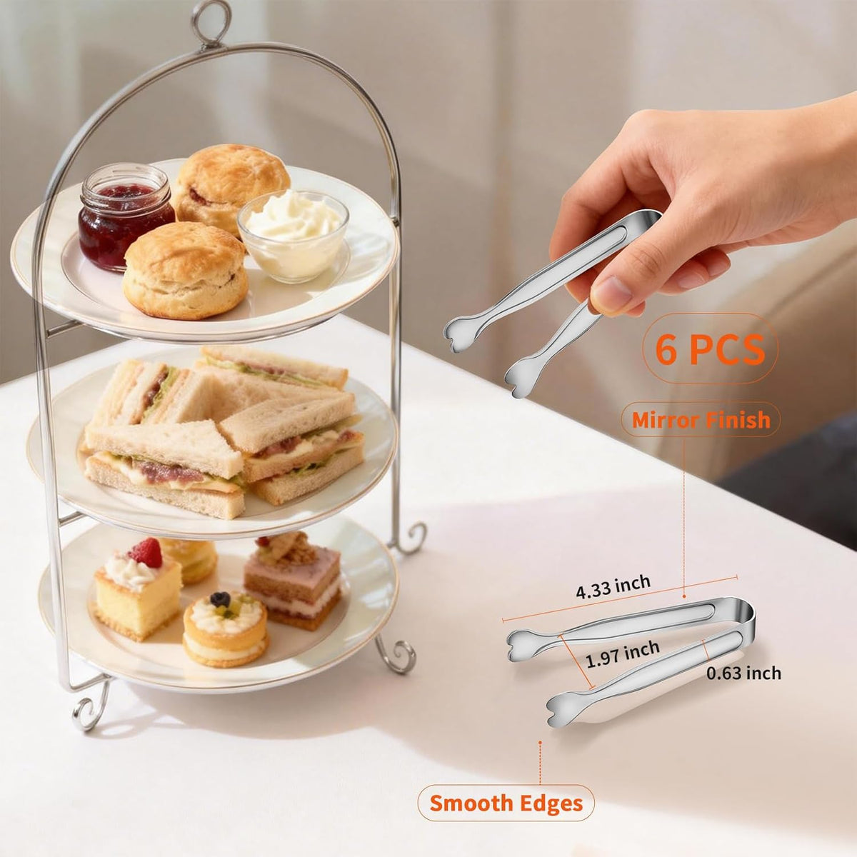 Mini Serving Tongs, 18-Packs Stainless Steel Sugar Tongs, 4.3inch Ice Tongs Kitchen Appetizers Tongs for Coffee Bar, Tea Party, Desserts Party, Sugar and Ice Bucket