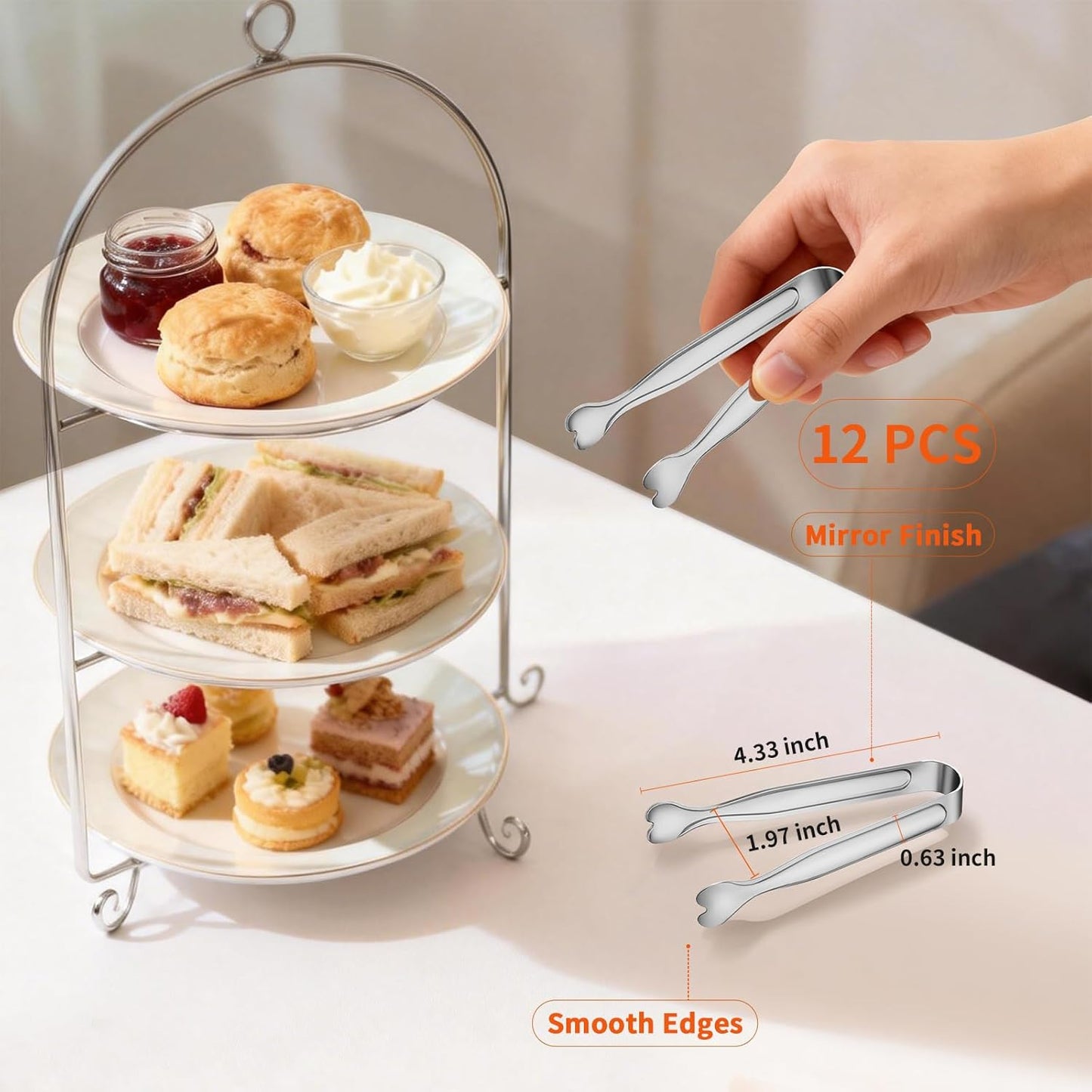 Mini Serving Tongs, 18-Packs Stainless Steel Sugar Tongs, 4.3inch Ice Tongs Kitchen Appetizers Tongs for Coffee Bar, Tea Party, Desserts Party, Sugar and Ice Bucket