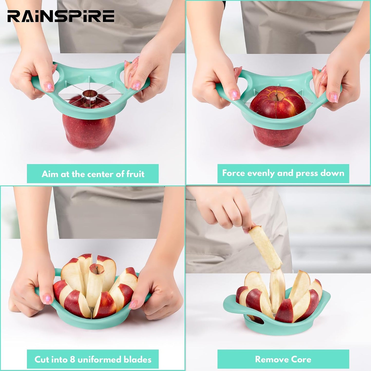 Apple Cutter 8 Slices, 8 Blade Apple Slicer and Corer, Apple Corer Tool with Stainless Steel Blades, Super Sharp Fruit Cutter Fruit Slicer (Red)
