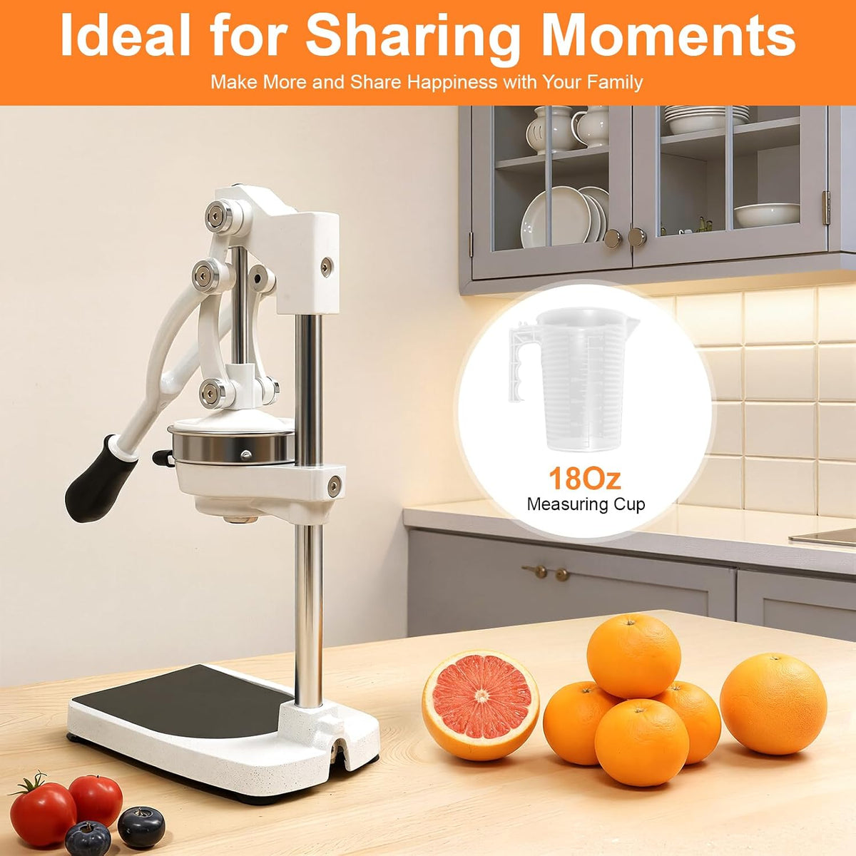 Manual Juicer & Heavy Duty Hand Press Juicer, Cast Iron Citrus Juicer Squeezer with Stable Base, Commercial Grade Manual Press for Orange Lemon Lime Grapefruit and Pomegranate, Easy to Clean and Use