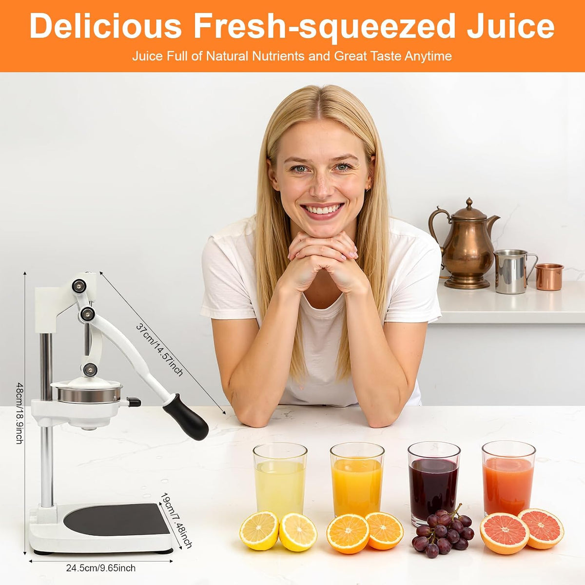 Manual Juicer & Heavy Duty Hand Press Juicer, Cast Iron Citrus Juicer Squeezer with Stable Base, Commercial Grade Manual Press for Orange Lemon Lime Grapefruit and Pomegranate, Easy to Clean and Use
