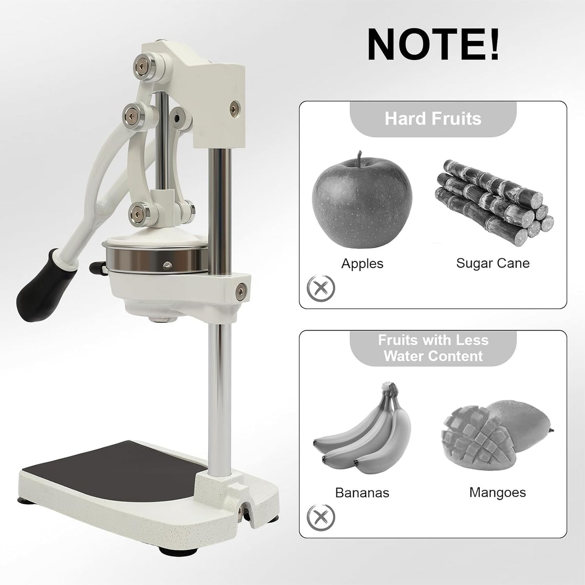 Manual Juicer & Heavy Duty Hand Press Juicer, Cast Iron Citrus Juicer Squeezer with Stable Base, Commercial Grade Manual Press for Orange Lemon Lime Grapefruit and Pomegranate, Easy to Clean and Use