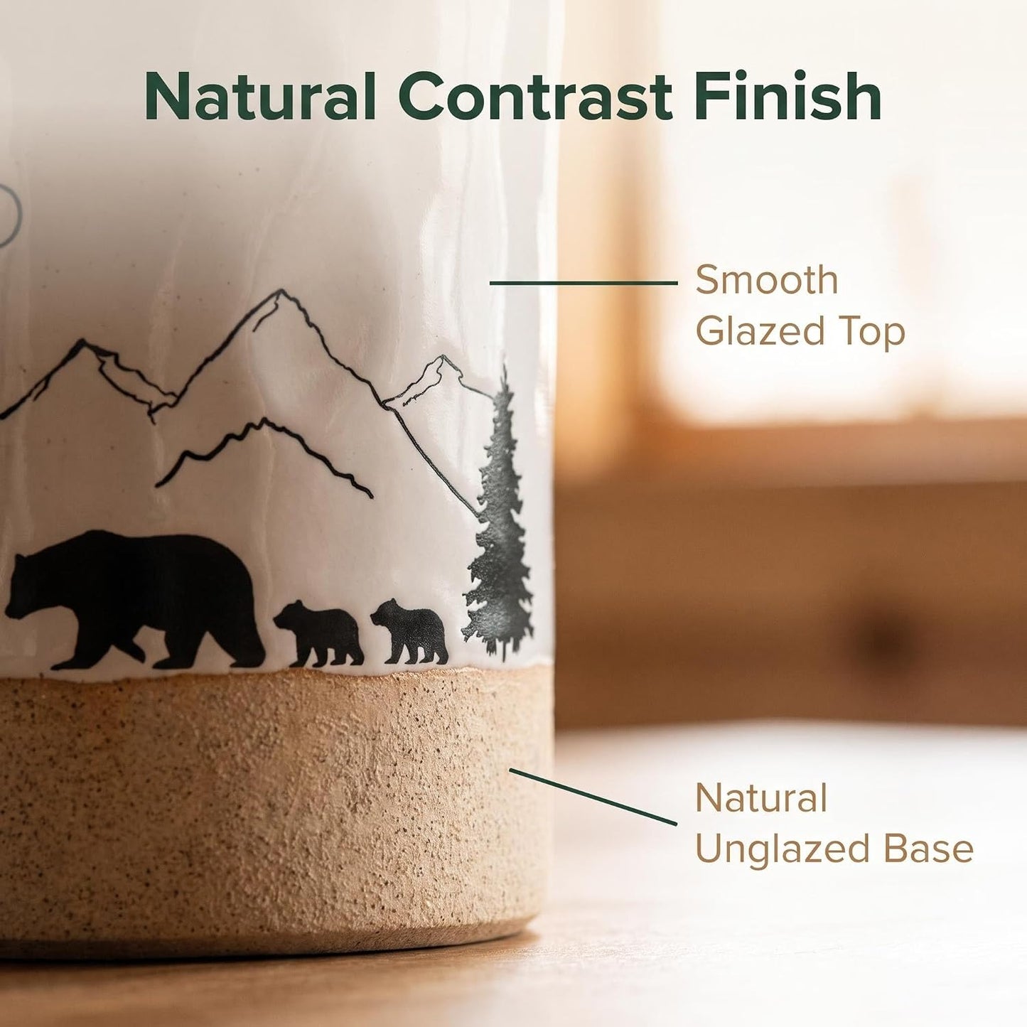Ceramic Utensil Holder Nature Bear Design for Countertop utensil Crock | Ceramic utensil holder with a mountain and bear design keeps cooking tools organized while enhancing rustic kitchen décor.