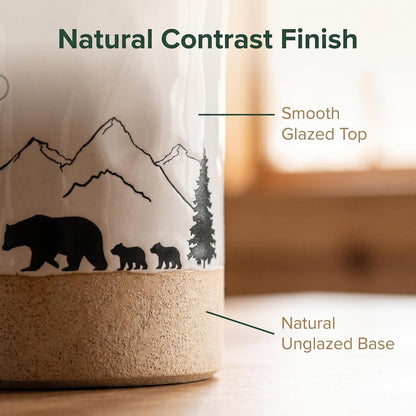 Ceramic Utensil Holder Nature Bear Design for Countertop utensil Crock | Ceramic utensil holder with a mountain and bear design keeps cooking tools organized while enhancing rustic kitchen décor.