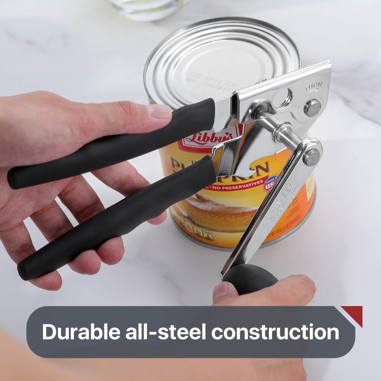 Commercial Can Opener, Hand Crank Can Opener Manual Heavy Duty with Comfortable Extra-long Handles, Oversized Knob, Large Handheld Can Open Easy for Big Cans, Black
