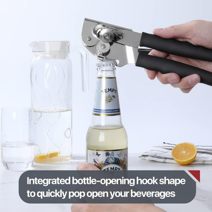Commercial Can Opener, Hand Crank Can Opener Manual Heavy Duty with Comfortable Extra-long Handles, Oversized Knob, Large Handheld Can Open Easy for Big Cans, Black