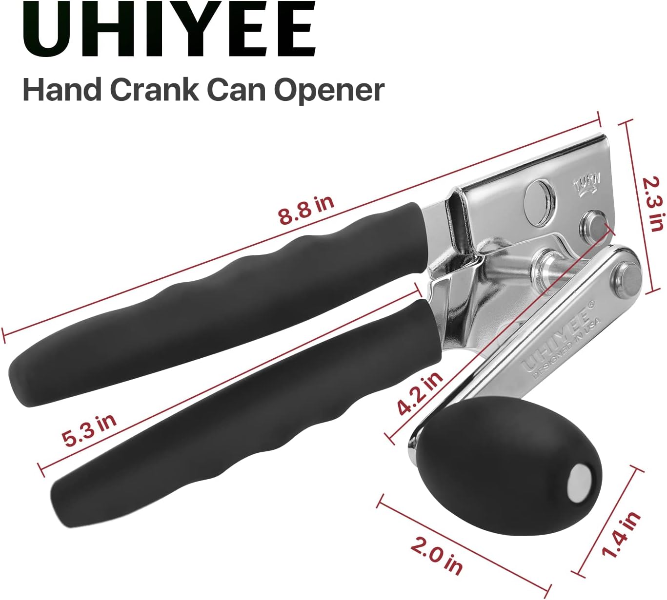 Commercial Can Opener, Hand Crank Can Opener Manual Heavy Duty with Comfortable Extra-long Handles, Oversized Knob, Large Handheld Can Open Easy for Big Cans, Black