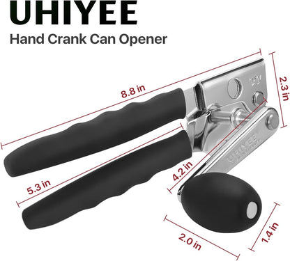 Commercial Can Opener, Hand Crank Can Opener Manual Heavy Duty with Comfortable Extra-long Handles, Oversized Knob, Large Handheld Can Open Easy for Big Cans, Black