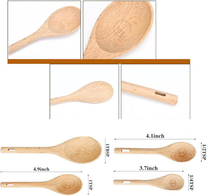 7pcs Wooden Measuring Cups & Spoons Set,Rustic Kitchen Measuring Tools