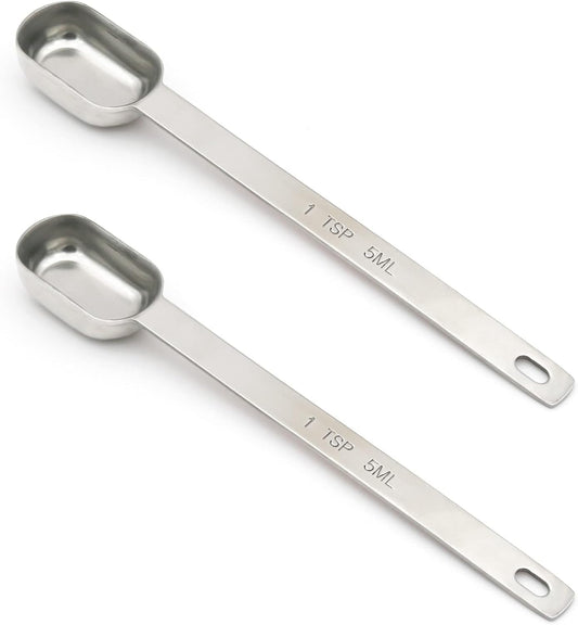 2PCS 1TSP(5ML) Measuring Spoon, Stainless Steel Long Handle Teaspoons | High Precision, Food-Grade Stainless Steel, ‌Rust-Free, Dishwasher-Safe, Easy-Read Markings, Multi-Purpose, Sturdy & Durable