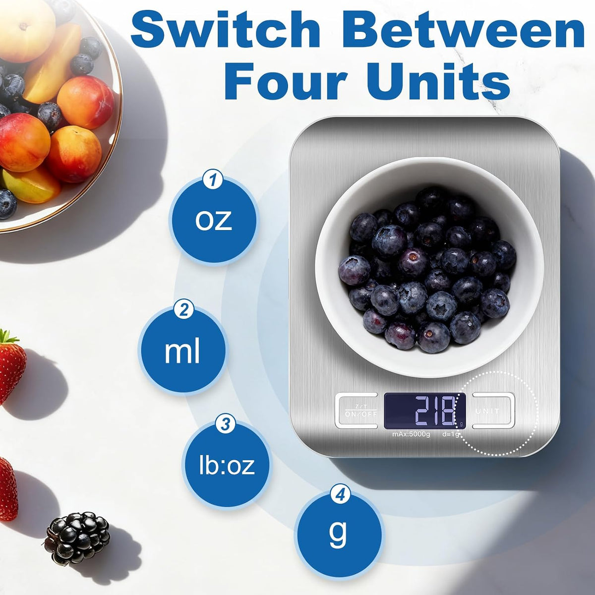 Food Scale, Digital Kitchen Scale for Kitchen 1g Precision, 11lb