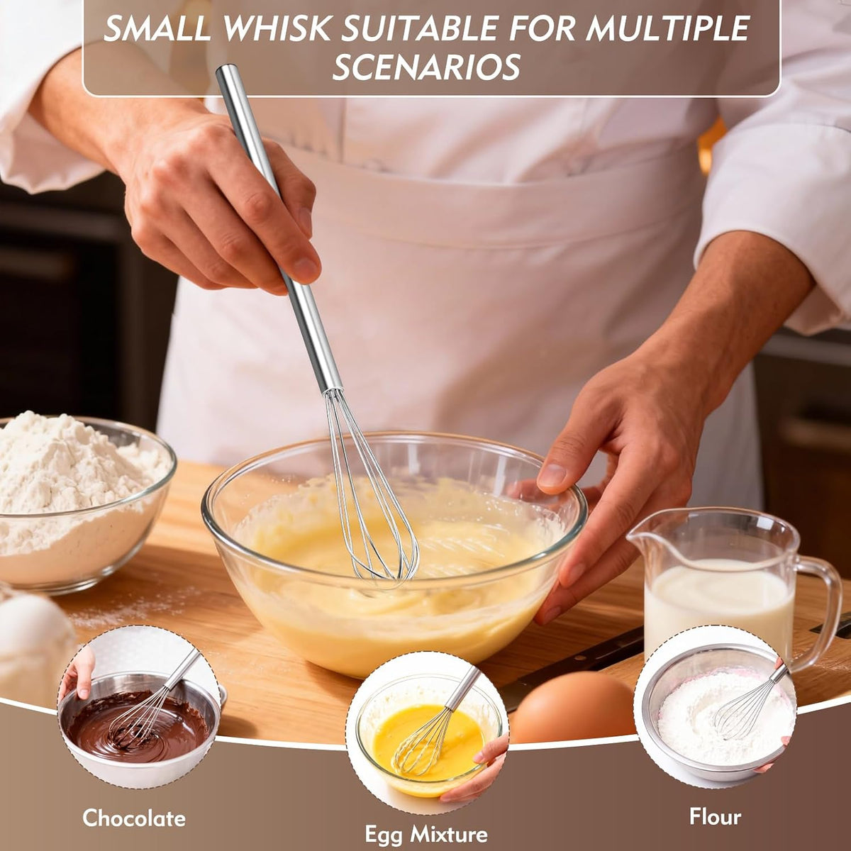 10 Inch Mini Whisk, 304 Anti-Rust Stainless Steel Small Whisks