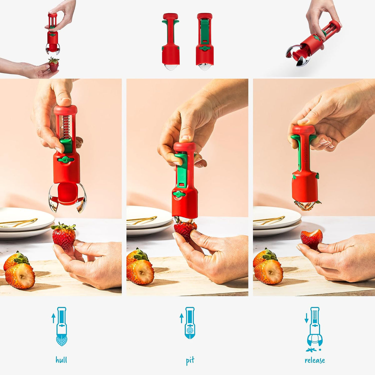 Hullapit 2-in-1 Cherry Pitter & Strawberry Huller Berry Tool