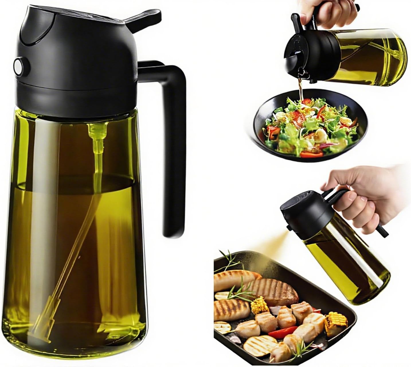 Olive Oil Sprayer for Cooking, 220ml Glass Oil Dispenser | Kitchen Gadgets, Food Grade Premium Spray Bottle, Continuous Spray with Portion Control, for Salad, Frying, BBQ