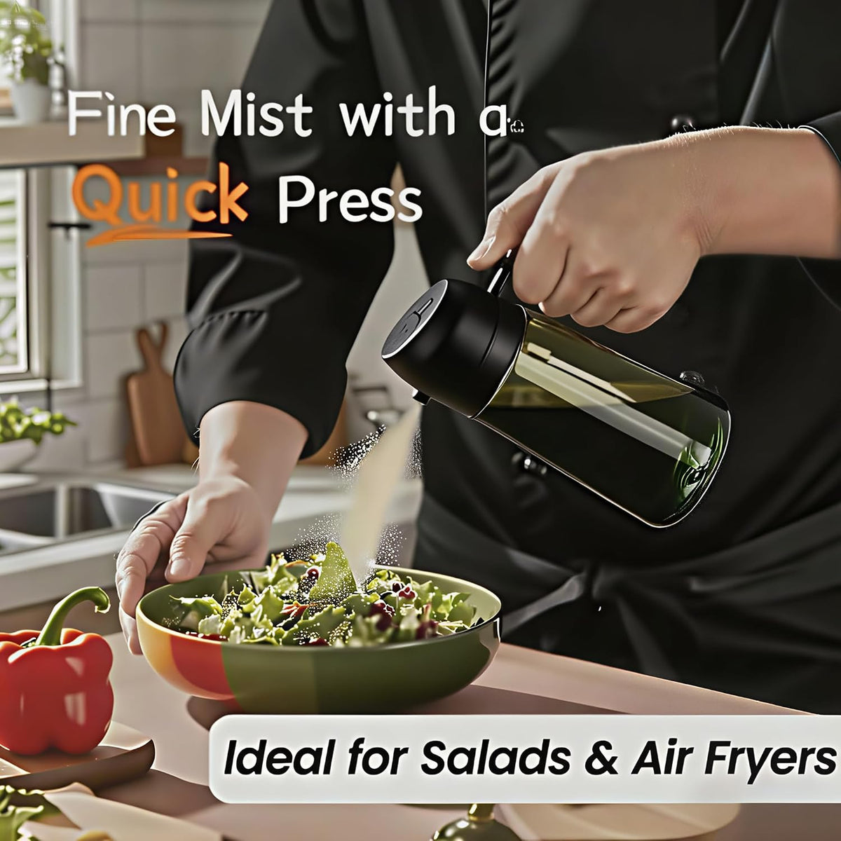 Olive Oil Sprayer for Cooking, 220ml Glass Oil Dispenser | Kitchen Gadgets, Food Grade Premium Spray Bottle, Continuous Spray with Portion Control, for Salad, Frying, BBQ