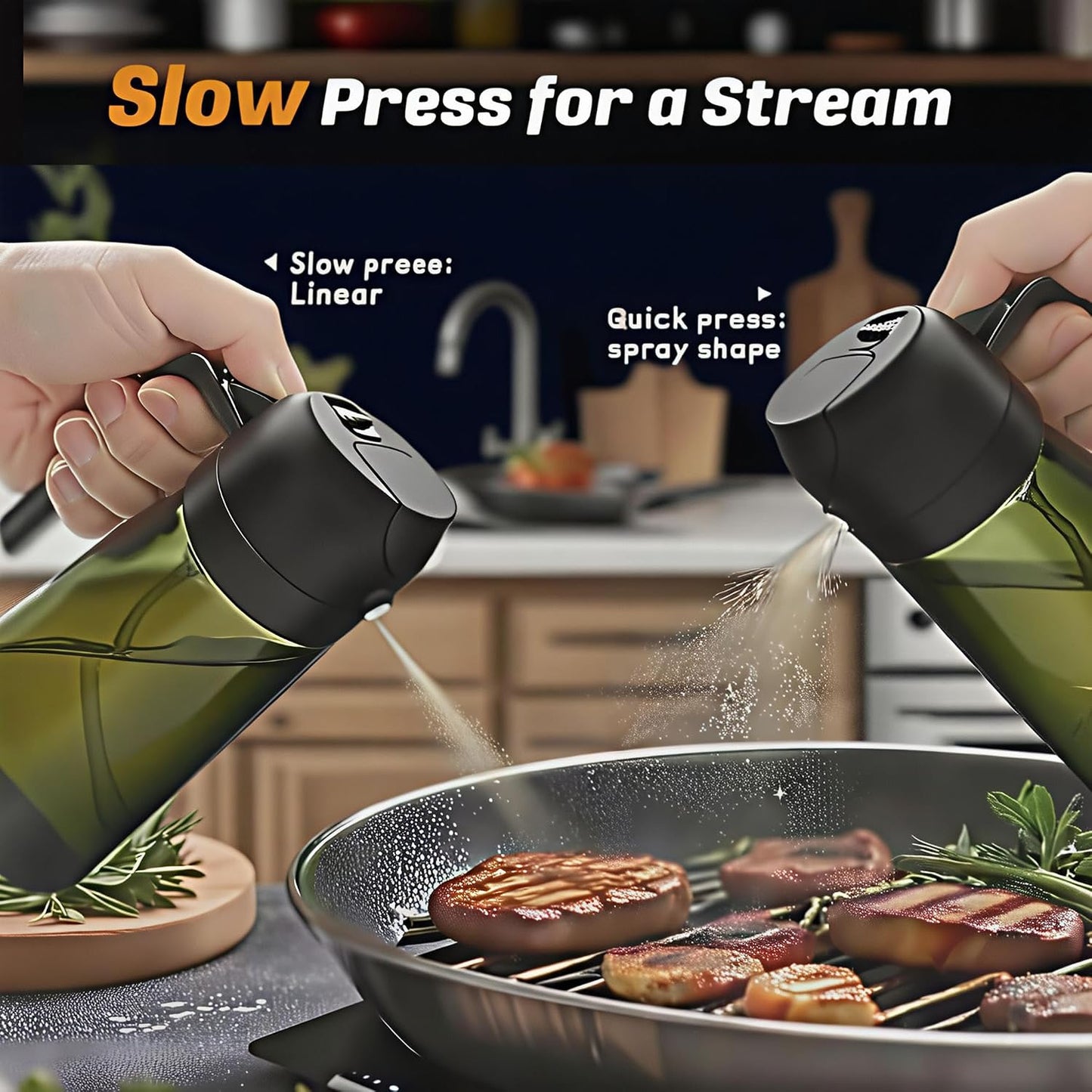 Olive Oil Sprayer for Cooking, 220ml Glass Oil Dispenser | Kitchen Gadgets, Food Grade Premium Spray Bottle, Continuous Spray with Portion Control, for Salad, Frying, BBQ
