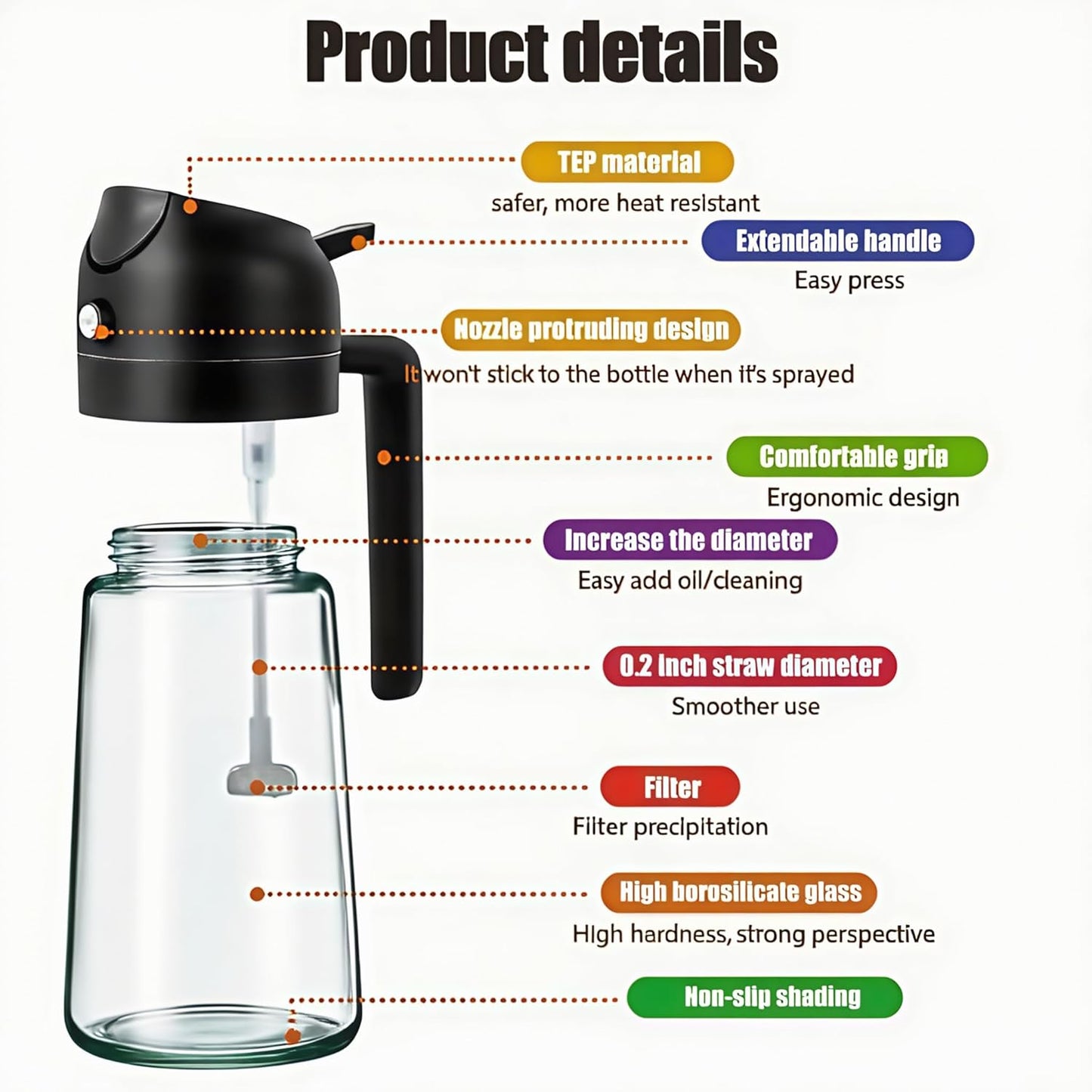 Olive Oil Sprayer for Cooking, 220ml Glass Oil Dispenser | Kitchen Gadgets, Food Grade Premium Spray Bottle, Continuous Spray with Portion Control, for Salad, Frying, BBQ