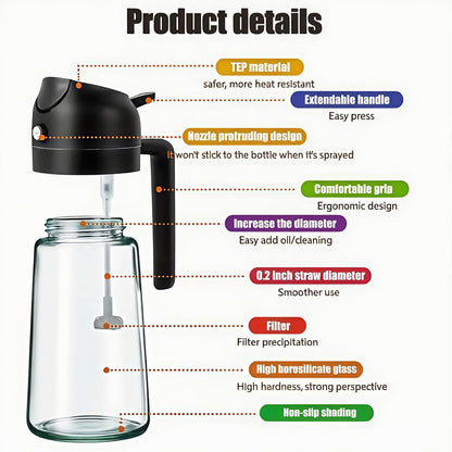 Olive Oil Sprayer for Cooking, 220ml Glass Oil Dispenser | Kitchen Gadgets, Food Grade Premium Spray Bottle, Continuous Spray with Portion Control, for Salad, Frying, BBQ