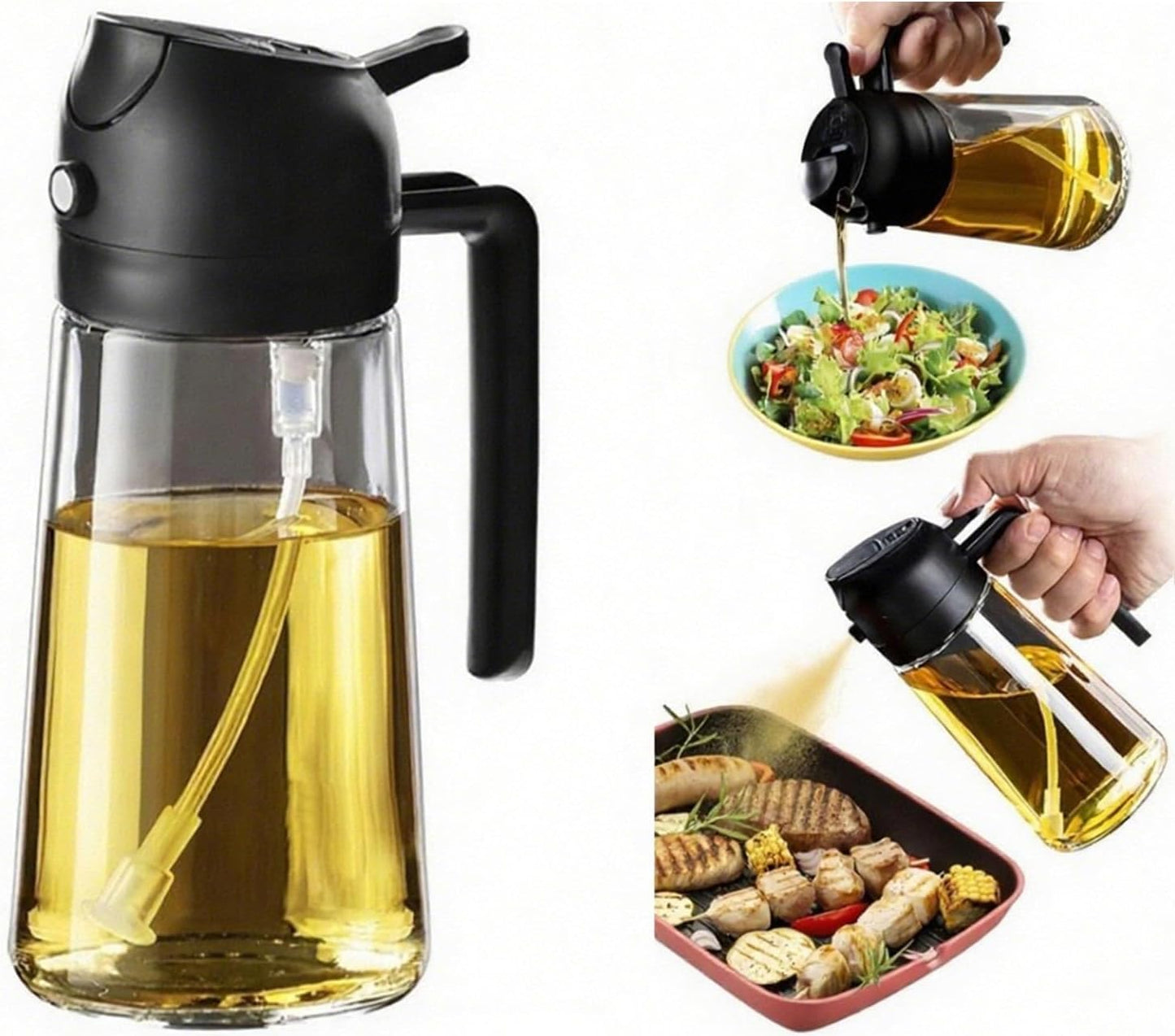 Olive Oil Sprayer for Cooking, 220ml Glass Oil Dispenser | Kitchen Gadgets, Food Grade Premium Spray Bottle, Continuous Spray with Portion Control, for Salad, Frying, BBQ