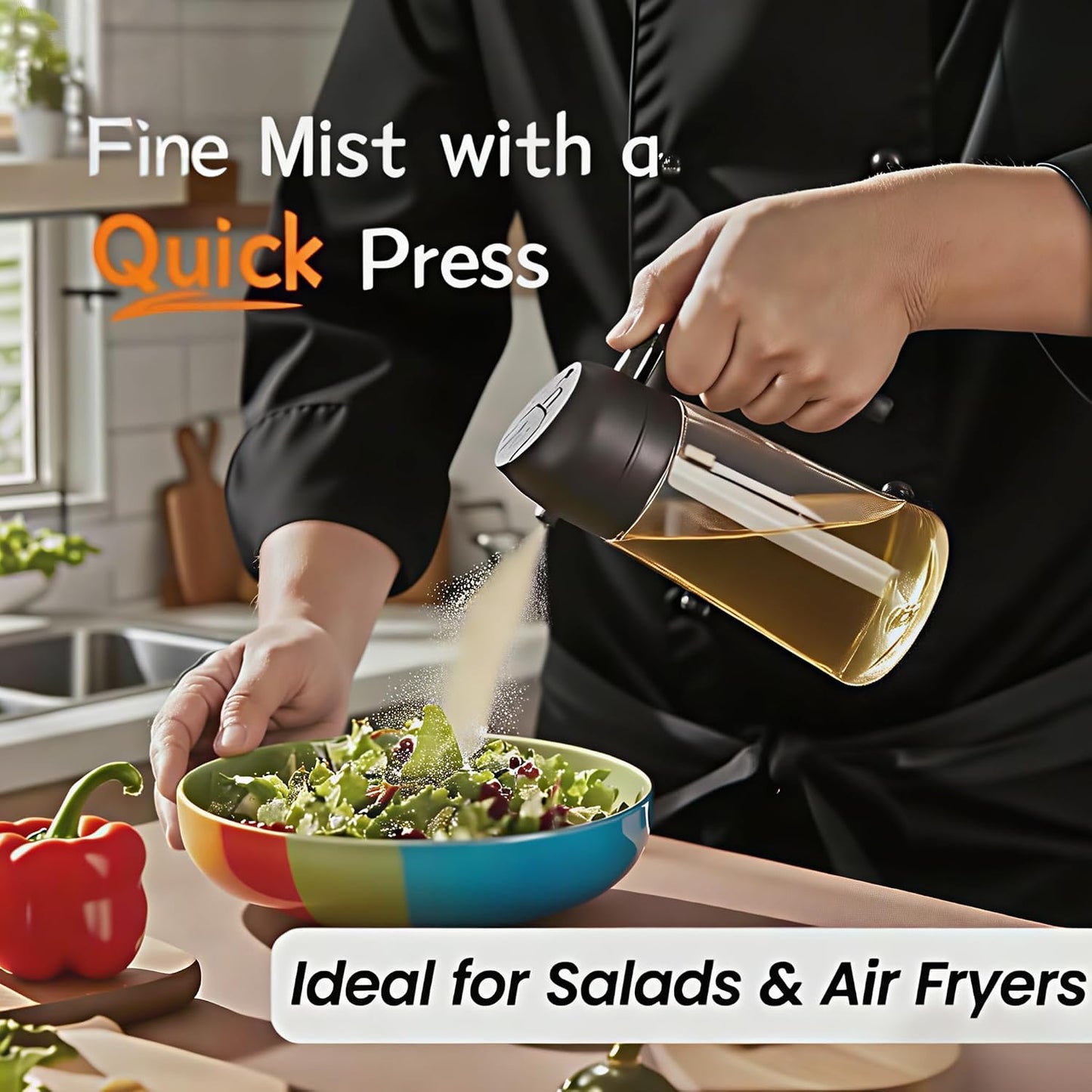 Olive Oil Sprayer for Cooking, 220ml Glass Oil Dispenser | Kitchen Gadgets, Food Grade Premium Spray Bottle, Continuous Spray with Portion Control, for Salad, Frying, BBQ