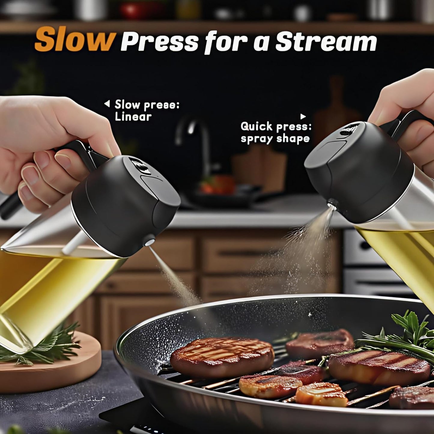 Olive Oil Sprayer for Cooking, 220ml Glass Oil Dispenser | Kitchen Gadgets, Food Grade Premium Spray Bottle, Continuous Spray with Portion Control, for Salad, Frying, BBQ