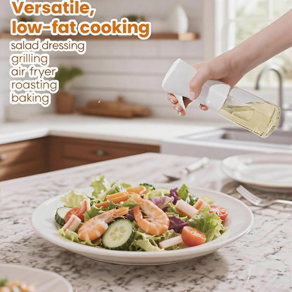 Olive Oil Sprayer for Cooking, 220ml Glass Oil Dispenser | Kitchen Gadgets, Food Grade Premium Spray Bottle, Continuous Spray with Portion Control, for Salad, Frying, BBQ