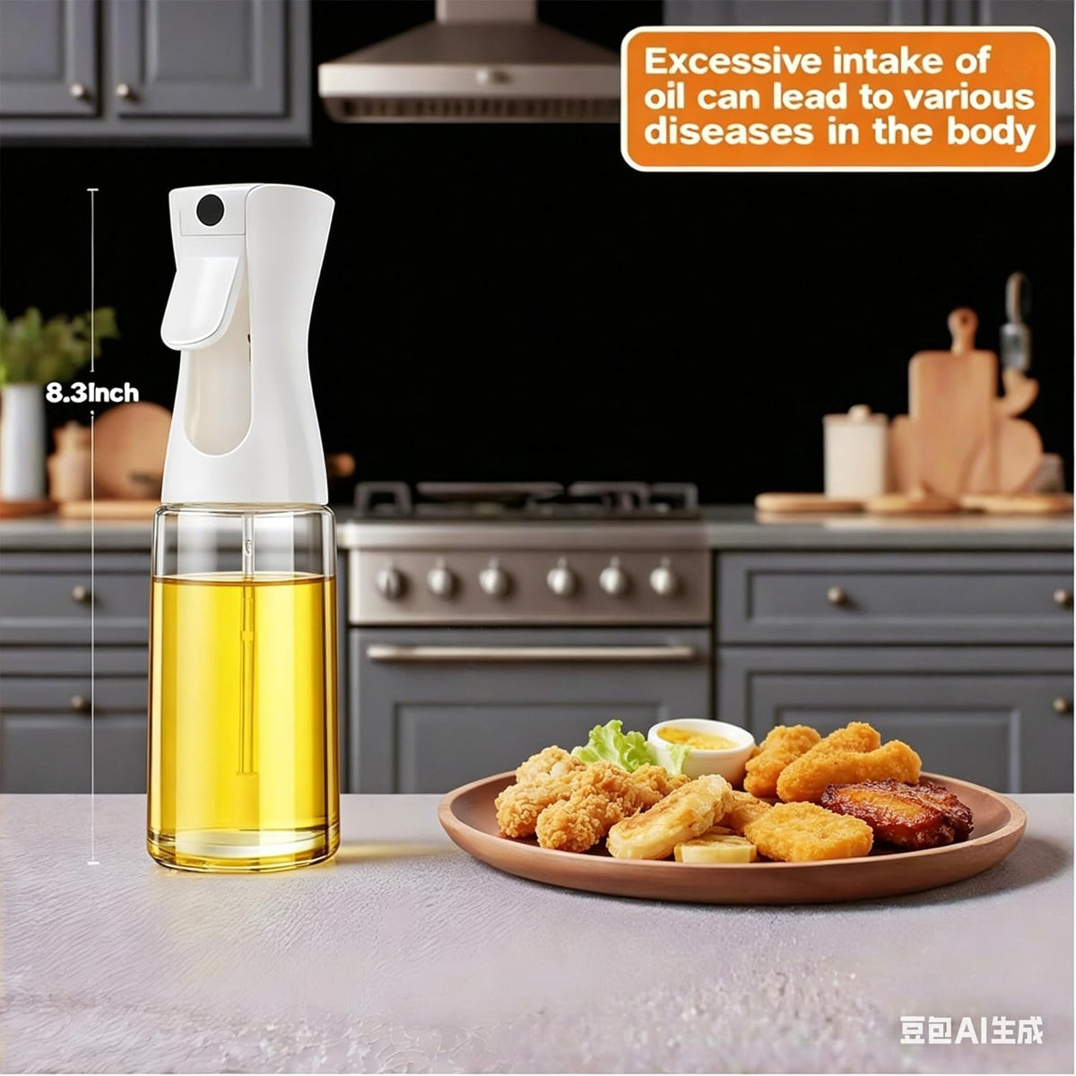 Olive Oil Sprayer for Cooking, 220ml Glass Oil Dispenser | Kitchen Gadgets, Food Grade Premium Spray Bottle, Continuous Spray with Portion Control, for Salad, Frying, BBQ