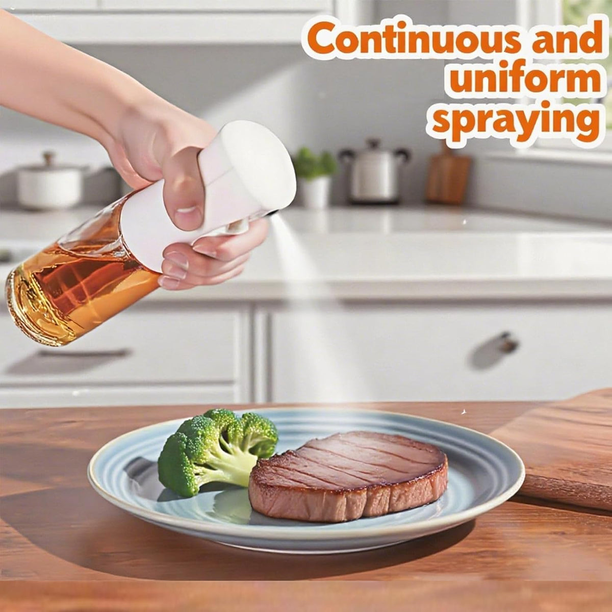 Olive Oil Sprayer for Cooking, 220ml Glass Oil Dispenser | Kitchen Gadgets, Food Grade Premium Spray Bottle, Continuous Spray with Portion Control, for Salad, Frying, BBQ