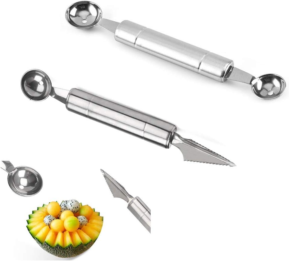 Melon Baller Scoop Set Stainless steel Dual-Purpose DIY Fruit Carving Knife Ice Cream Scoop Dishwasher Safe
